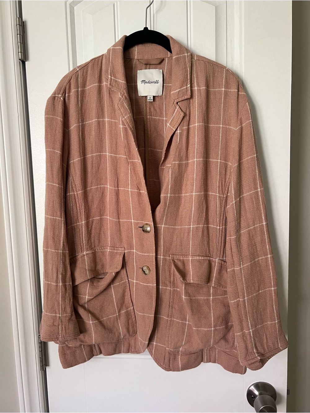 Madewell Lightweight Linen Blend Dorset Blazer in Windowpane - M
